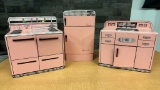 VTG WOLVERINE PINK TIN METAL LITHO KITCHEN 3PC SET