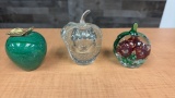 BLOWN GLASS & STONE APPLE PAPERWEIGHTS