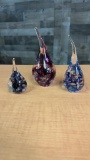 VTG SIGNED TEARDROP ART GLASS PAPERWEIGHTS