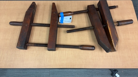 ANTIQUE SOLID WOOD VISE SCREW CLAMPS