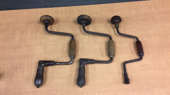 3) ANTIQUE HAND CRANK RATCHETS WITH BRACE