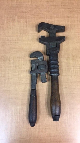 ANTIQUE WOOD HANDLED WRENCHES