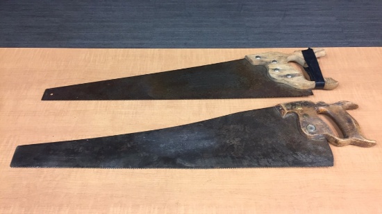 2) ANTIQUE/ VINTAGE WOOD HANDLED HANDSAWS