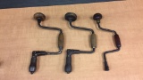 3) ANTIQUE HAND CRANK RATCHETS WITH BRACE