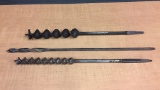 3) ANTIQUE LARGE AUGER DRLL BITS