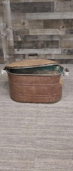 ANTIQUE COPPER BOILER TUB WITH LID