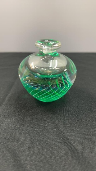 MAYTUM STUDIO GREEN DICHROIC ART GLASS BOTTLE