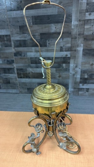 ANTIQUE BRASS OIL LAMP REPURPOSED ELECTRIC LAMP