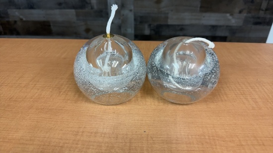 2) VTG BLOWN GLASS  ART OIL LAMP GLOBES