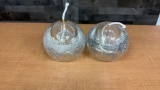 2) VTG BLOWN GLASS  ART OIL LAMP GLOBES