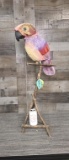 VTG LEATHER HAND PAINTED PARROT ON WOOD STAND
