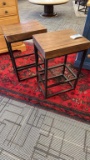 2) INDUSTRIAL WOOD AND IRON STOOLS