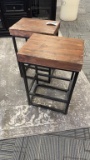 2) INDUSTRIAL WOOD AND IRON STOOLS