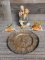 JAPANESE BARBER STATUE, SAMURAI HELMETS & PLATE
