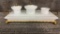ANTIQUE MILK GLASS TRIPLE INKWELL WITH TRAY