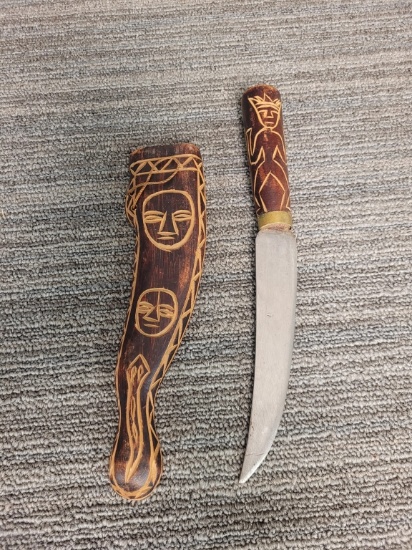AFRICAN TRIBAL PANGA KNIFE WITH WOOD SHEATH