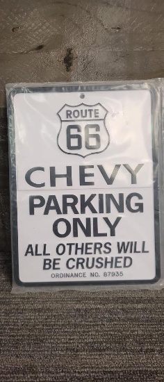 ROUTE 66 CHEVY PARKING ONLY SIGN