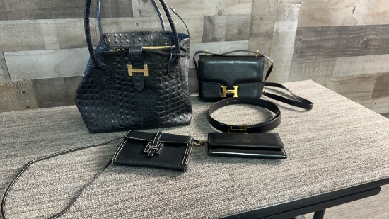 H BUCKEL LEATHER HANDBAGS & BELT