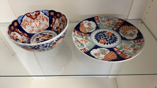 VTG JAPANESE IMARI STYLE SCALLOPED BOWL AND PLATE