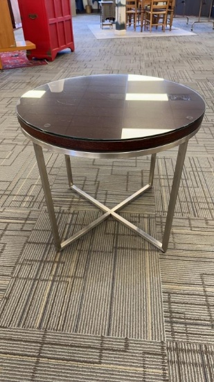ETHAN ALLEN ROUND GLASS TOP SIDE TABLE
