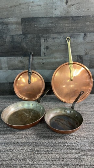 VTG FRENCH COPPER SKILLETS & LIDS