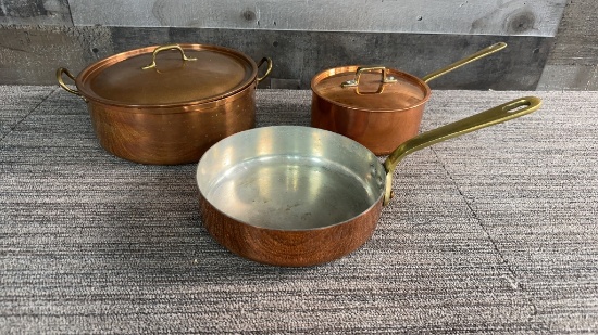 VTG SMOOTH COPPER POTS WITH BRAS HANDLES