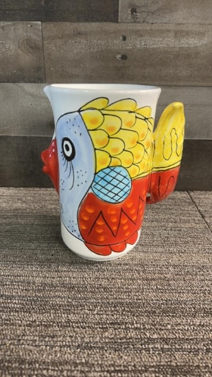 VIETRI DESUIR HAND PAINTED KISSING FISH PITCHER