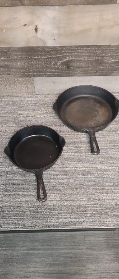 2) GRISWOLD CAST IRON SKILLETS: NO. 5 & NO. 8
