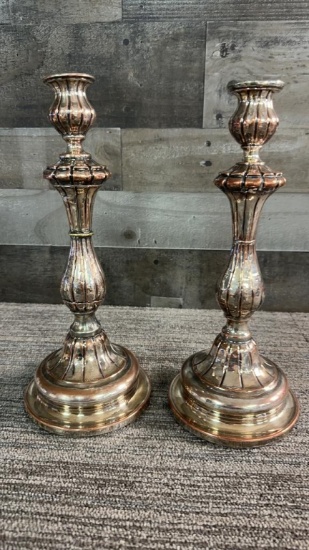 2) RUBBED COPPER FINISH CANDLE STICKS