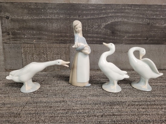 VTG LLADRO FIGURINES GIRL WITH PIG & GEESE
