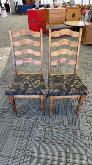 2)  EMBROIDERED LADDERBACK DINING CHAIRS