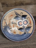 VTG MEXICAN CLAY CHARGER PLATE WITH DEER & FLOWERS