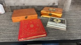 WOODEN JEWELRY/ TRINKET BOXES & OPERA BOOK