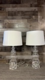 PAIR OF BLOWN GLASS STACKED BUBBLE LAMPS W SHADES