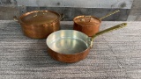 VTG SMOOTH COPPER POTS WITH BRAS HANDLES