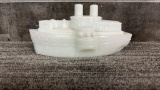 USS MAINE BATTLE SHIP MILK GLASS COVERED DISH