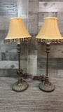 PAIR OF VTG CANDLESTICK BOUDOIR LAMP WITH SHADES