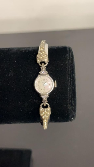 10K WHITE GOLD ELGIN WATCH.