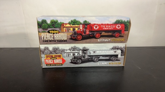 2) TEXACO DIECAST METAL TANKER TRUCK COIN BANKS