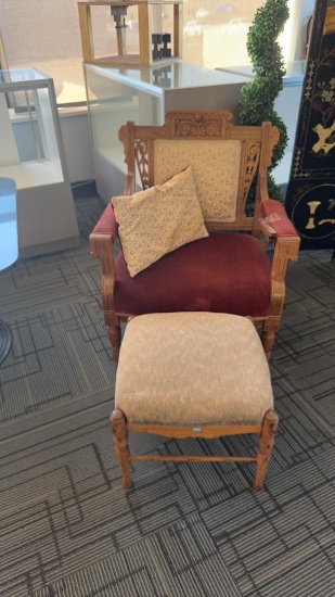 ANTIQUE WIDE READING CHAIR WITH FOOTSTOOL