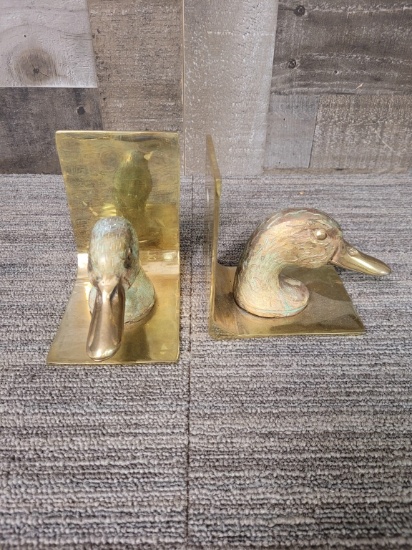 VTG BRASS MALLARD DUCK BOOKENDS