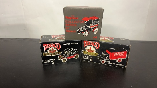 3) TEXACO DIECAST METAL "THE TEXAS COMPANY" BANKS