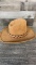 BROWN SUEDE COWBOY HAT WITH BAND AND FEATHERS