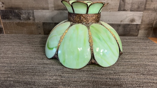 VICTORIAN GREEN SLAG GLASS DROP SWAG CHANDELIER