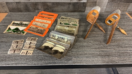2) ANTIQUE STEREOSCOPES WITH CARDS