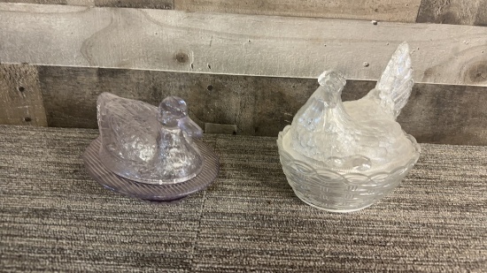 GLASS DUCK & ROOSTER LIDDED DISH