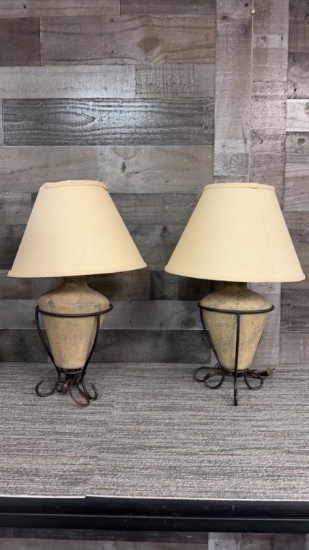 PAIR OF STONE TABLE LAMPS
