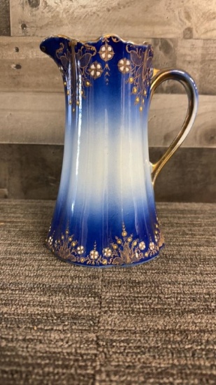 ANTIQUE "K et G" FRENCH BLUE PITCHER