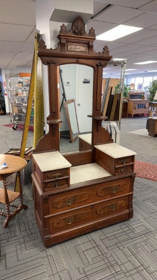 ANTIQUE WHITE MARBLE TOP VANITY