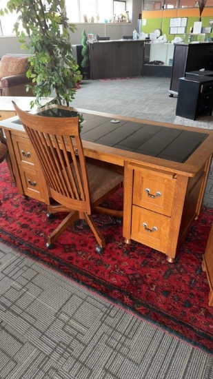 GLASS TOP EXECUTIVE DESK WITH CHAIR